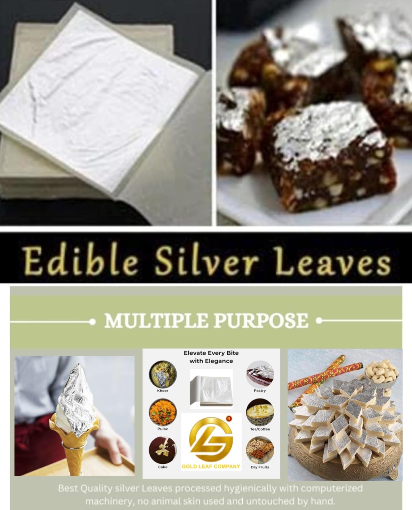 GOLD LEAF COMPANY .Silver FOIL VARAK FOILS 15pcs King Size 64 INCHES for Sweets Decoration,Cake Baking,Chocolate,SERUMS,AYURVEDI